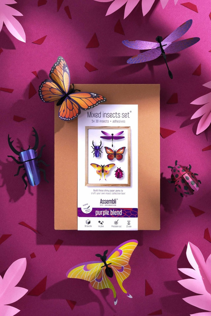 Ensemble d’insectes Mixtes en Papier ( vendu sans globe et sans support) - memoiredessiecles